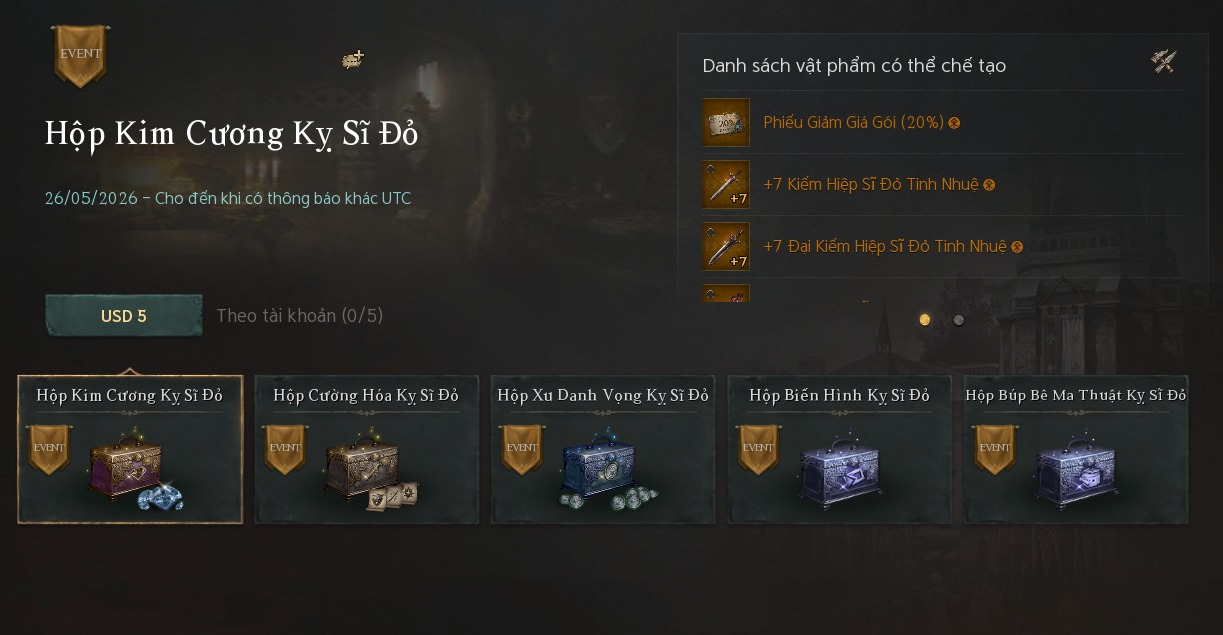 Hình ảnh hộp kim cương kỵ sĩ đỏ trong game Lineage W