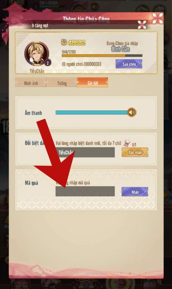 Nhập mã code Loạn Xì Ngầu 3Q vào ô trống và nhấn Nhận