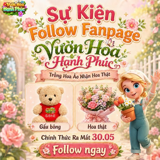 Hình ảnh sự kiện follow fanpage Vườn Hoa Hạnh Phúc - Gzone
