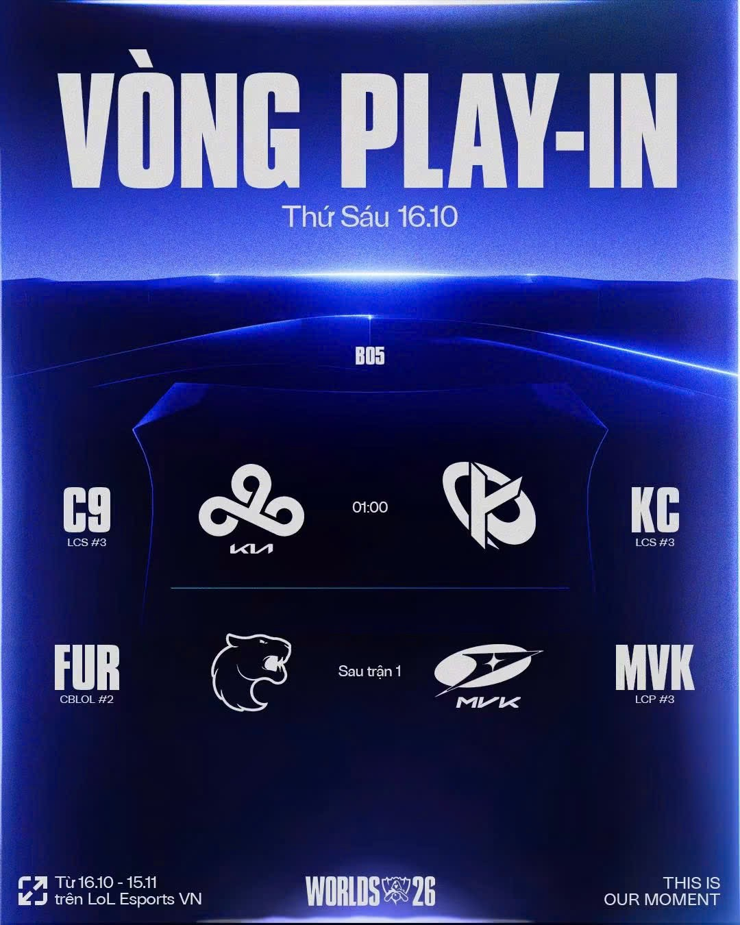 Lịch thi đấu vòng Play-In ngày 16/10